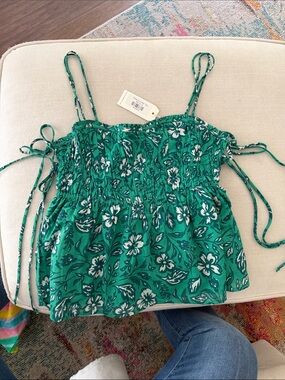 By Together Green Floral Smocked Tank Top